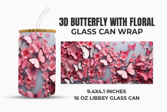 3D Butterfly Floral Glass Can Wrap