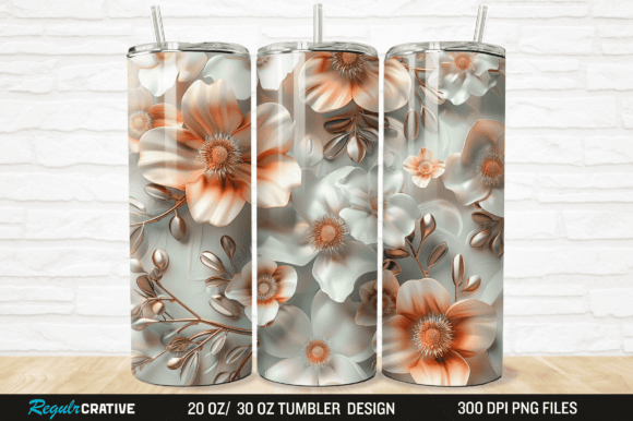 3D Flower Tumbler Wrap Sublimation PNGs