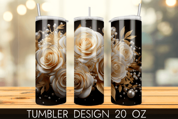3D Pearl Gold Roses Tumbler Sublimation Guide