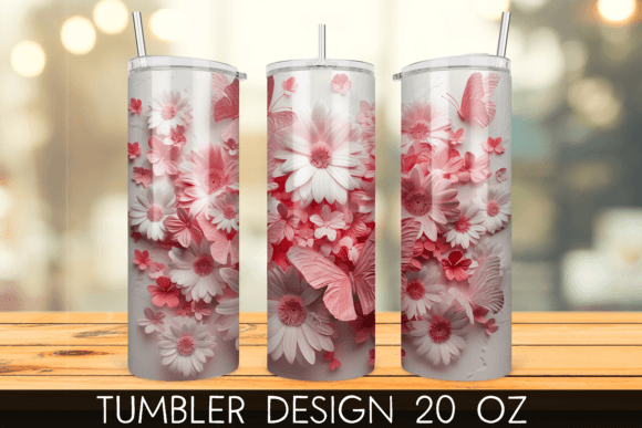 3D Pink Butterfly Floral Tumbler Wrap