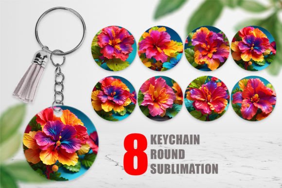 3D Tropical Hibiscus Keychain Design