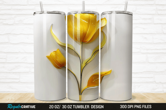 3D Yellow Tulip Flower Designs Tumbler: Elevating Sublimation Artistry