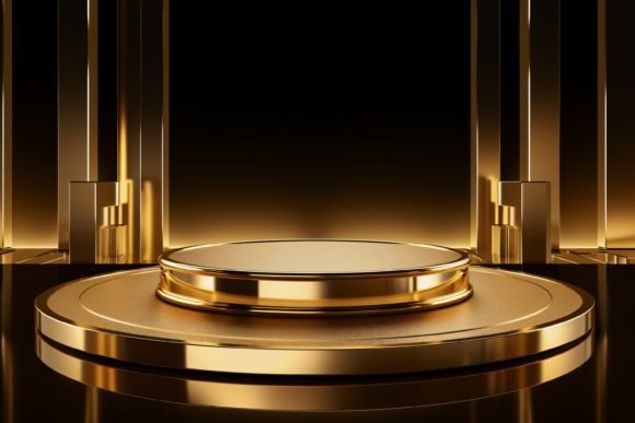 Command Attention with a Golden Podium Background for Professional Visuals