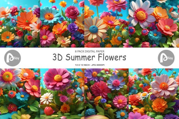 Digital Paper 3D Summer Flowers
