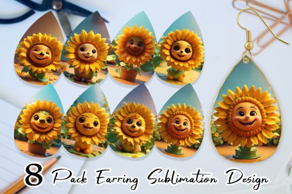 Earring 3D Cute Sunflowers: Elevating Sublimation Crafts with High-Resolution Design