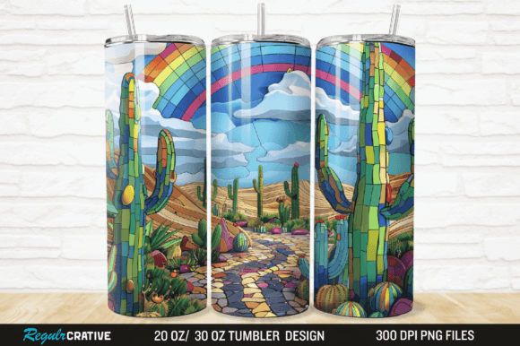 Elevate Your Sublimation Projects with the 3D Stained Glass Desert Cactus Tumbler Design