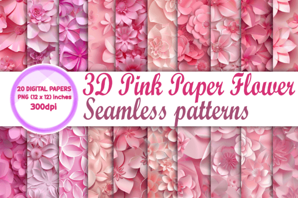 Elevating Digital Design with 3D Pink Paper Flower Seamless Patterns