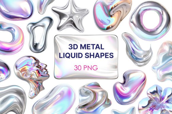 Integrating 3D Metal Liquid Shapes PNG Clipart into Modern Design Workflows