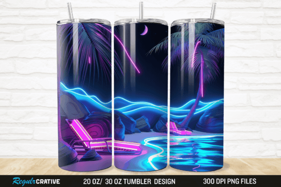 Integrating the 3D Neon Beach 20 30 OZ Tumbler Wrap PNG into Your Sublimation Workflow